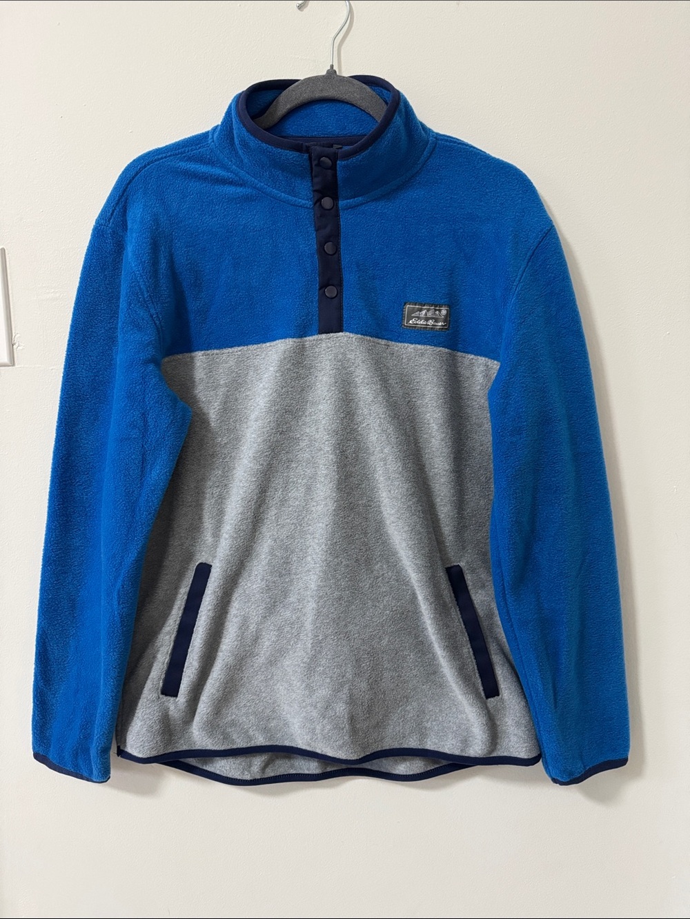 Eddie Bauer Boys XL 16 Blue Gray Quest Fleece Snap Pullover
